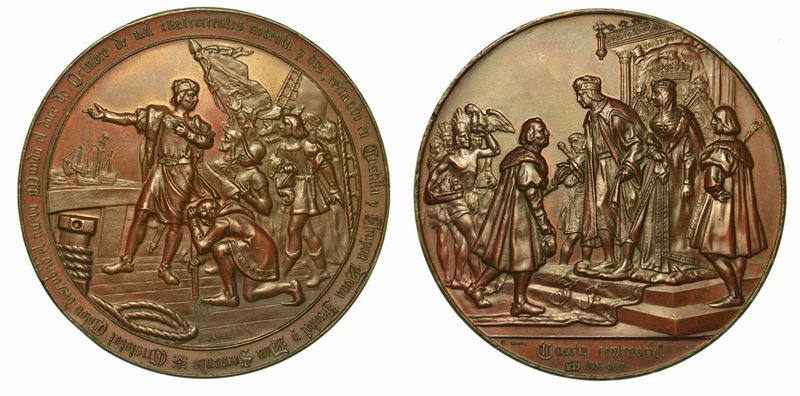 MADRID. 400° anniversario della scoperta delle Americhe da parte di Cristoforo Colombo. Medaglia in bronzo 1892.  - Auction Numismatics - Cambi Casa d'Aste