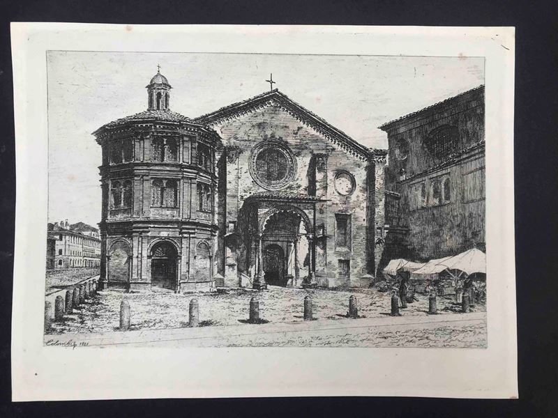 Francesco Colobi Bordè (1846 - 1905) Veduta di una chiesa  - Asta Oltre 300 lotti ad offerta libera - Cambi Casa d'Aste
