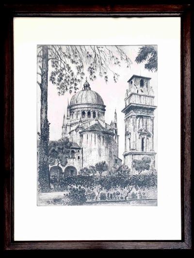 Ettore Fagiuoli (1884-1962) la Chiesa di S. Giorgio in Verona, Firmata e Datata 1934