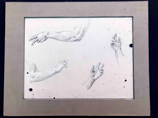 Artista del XIX secolo Studio di braccia e mani