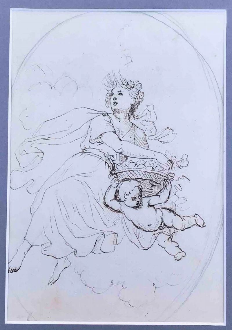Pittore di gusto neoclassico (XIX secolo) Figura allegorica con putto  - Auction Over 300 lots on offer - Cambi Casa d'Aste