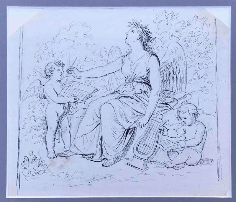 Pittore di gusto neoclassico (XIX secolo) Allegoria della musica  - Asta Oltre 300 lotti ad offerta libera - Cambi Casa d'Aste