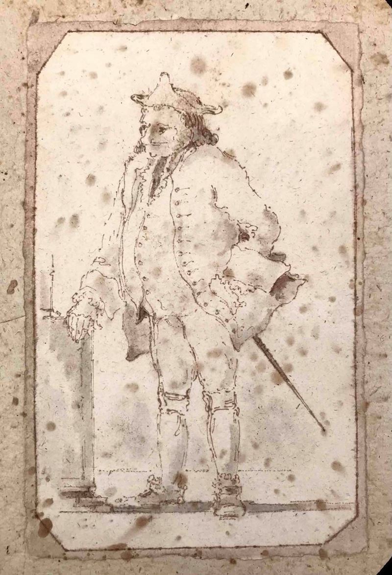 Maestro del ricciolo, Giuseppe Latini (Attr.) Caricatura nello stile del Tiepolo  - Auction Over 300 lots on offer - Cambi Casa d'Aste
