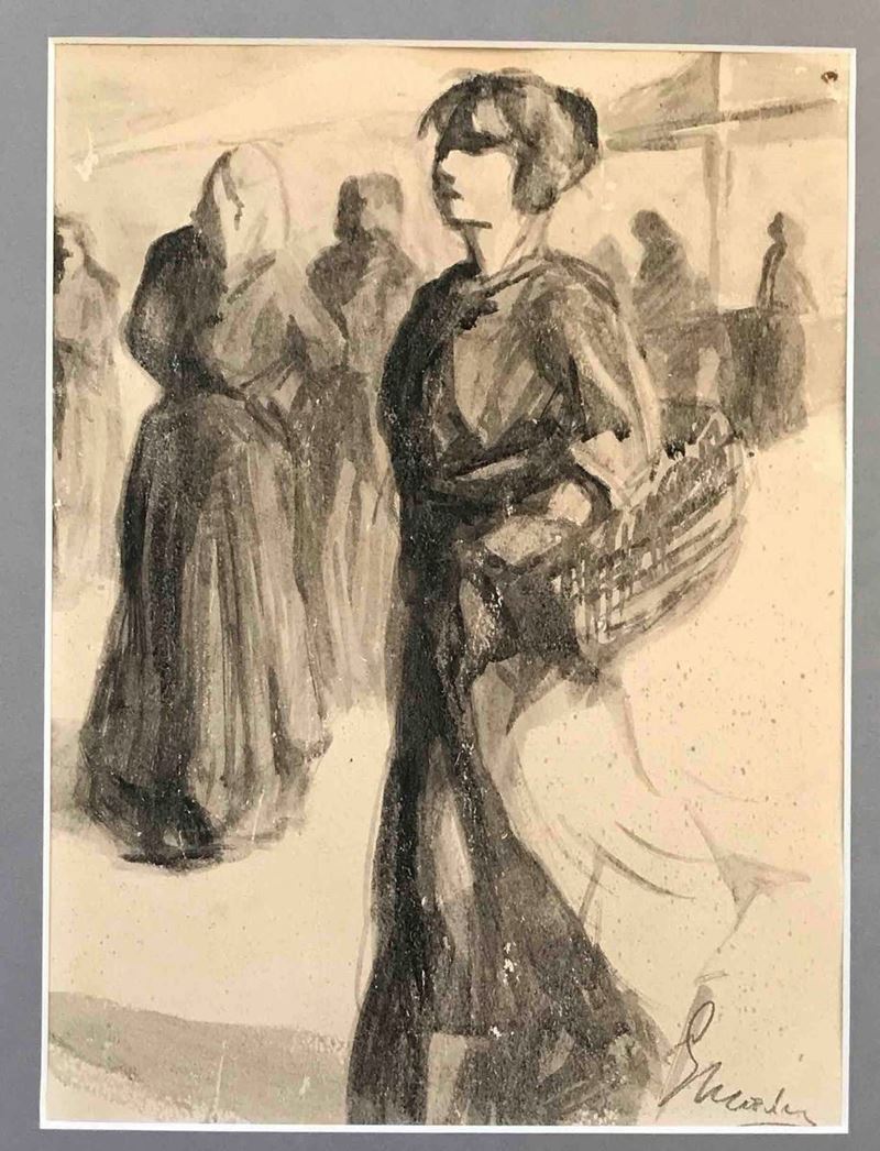 Pittore del XIX secolo Giovane donna al mercato  - Asta Oltre 300 lotti ad offerta libera - Cambi Casa d'Aste