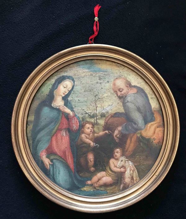 Tardo seguace di Beccafumi, XX secolo Sacra famiglia con Bambino e San Giovannino