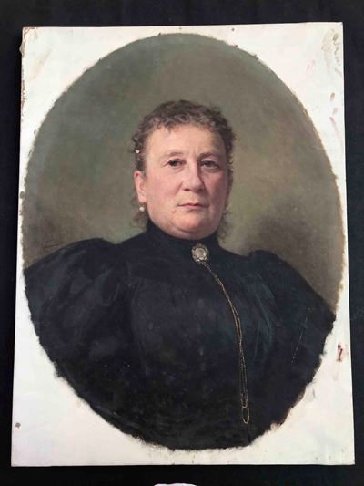 Ernesto Fontana (1837-1918) Ritratto di Gentildonna, Olio su Tela Firmato e Datato