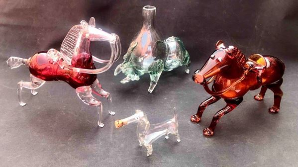 Quattro animali in vetro soffiato