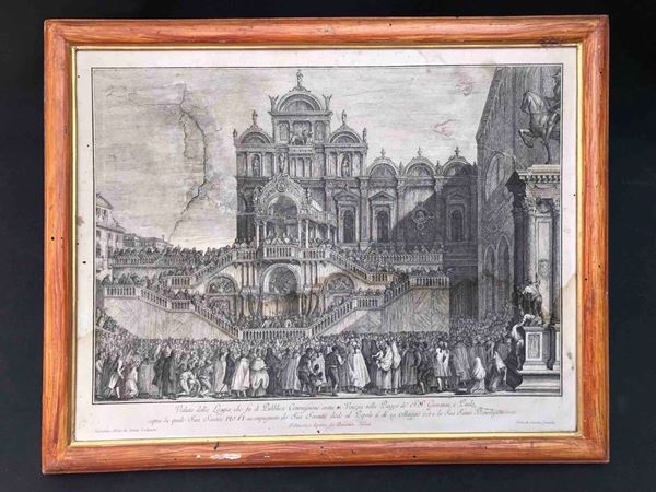 Venezia: Giacomo Leonardis da Antonio Codognato Pio VI, in presenza del Doge, impartisce la benedizione dalla Loggia di Piazza SS Giovanni e Paolo. 19 Maggio 1782