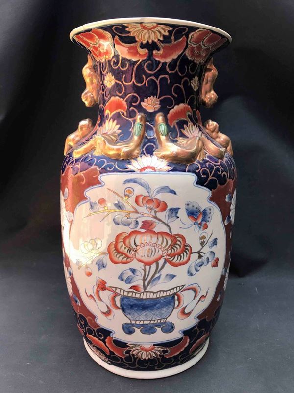 Grande vaso in porcellana vecchia Cina dipinto con motivi Imari