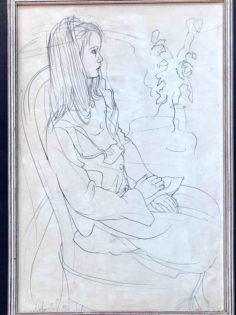 Gianni Guglielmetti (1929) Ritratto di giovinetta seduta, china su carta  - Asta Oltre 300 lotti ad offerta libera - Cambi Casa d'Aste