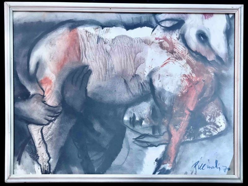 Piero Piccinelli (1917-2002) Giovane con capretto, tecnica mista  - Asta Oltre 300 lotti ad offerta libera - Cambi Casa d'Aste