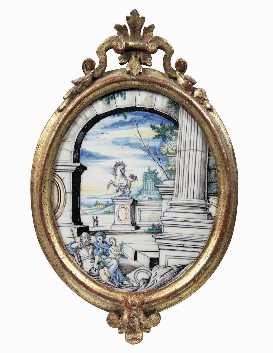 Sei Ambrogette con Cornici Doratepavia, Manifattura Carlo Giuseppe Rampini, Dipinte da Siro Anton...