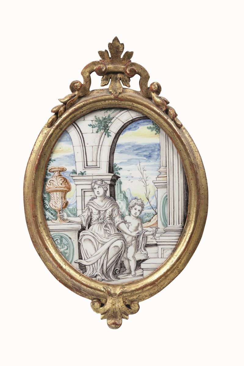 Sei Ambrogette con Cornici Doratepavia, Manifattura Carlo Giuseppe Rampini, Dipinte da Siro Anton...