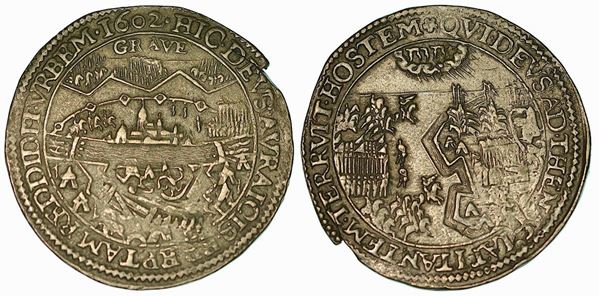La conquista di Grave (19 settembre 1602). Gettone in rame 1602.