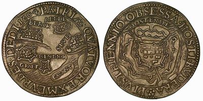 Spinola Conquista Ostenda (22 Settembre 1604). Gettone in Rame 1604.