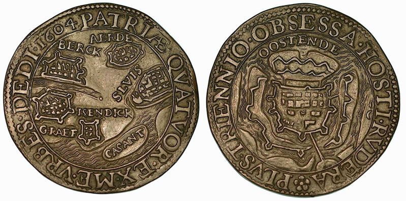 Spinola conquista Ostenda (22 settembre 1604). Gettone in rame 1604.  - Asta Numismatica - Cambi Casa d'Aste