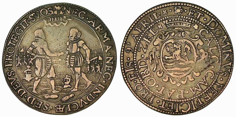 Firmata la tregua dei 12 anni tra Spagnoli ed Olandesi (9 aprile 1609). Gettone in argento 1609.  - Auction Numismatics - Cambi Casa d'Aste