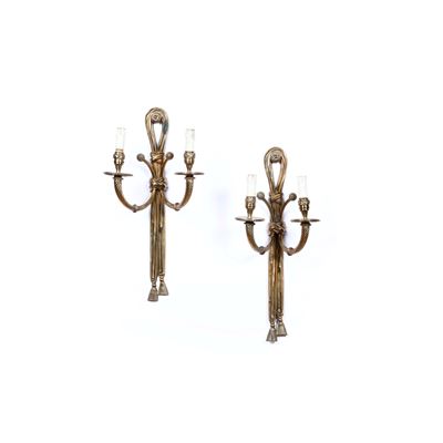 Appliques a due luci, metallo dorato, forma di nastri, XIX-XX secolo
