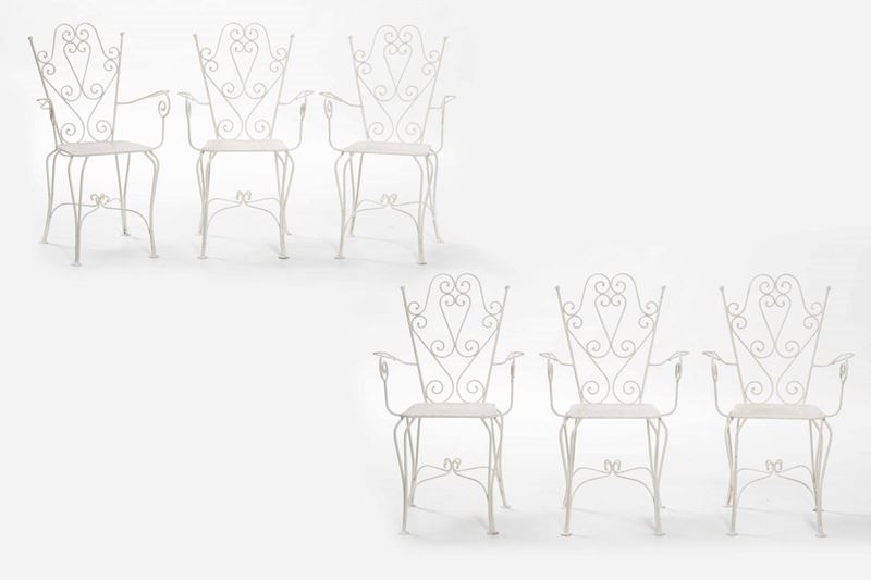 Sei sedie da giardino con schienale a riccioli  - Auction 20th century furniture  [..]