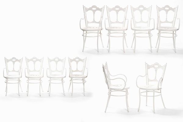 Dieci sedie da giardino in metallo laccato