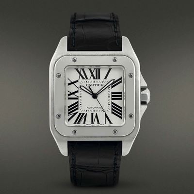 Cartier - Santos 100orologio Elegante a Carica Automatica in Acciaio con Cassa di Forma e Misura ...