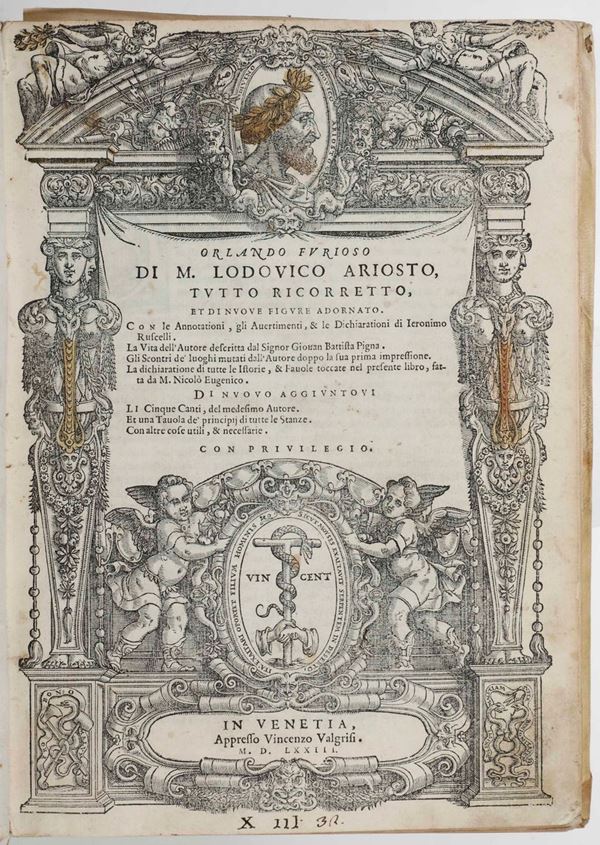 Orlando Furioso di M. Ludovico Ariosto, tutto ricorretto, et di nuove figure adornato...in Venetia,  [..]