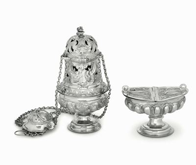 Turibolo e Navicella in Argento. Argenteria Italiana del XVIII Secolo (toscana?) Apparentemente P...