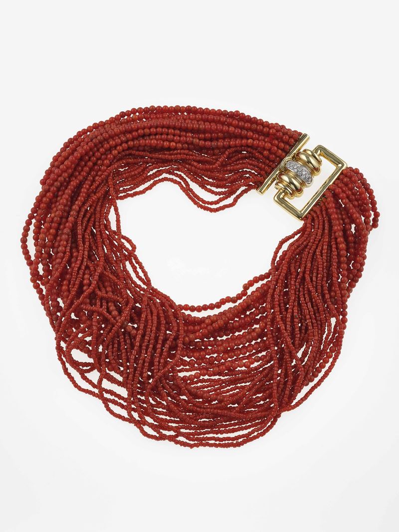 Coral and diamonds necklace  - Auction Jewels - Cambi Casa d'Aste