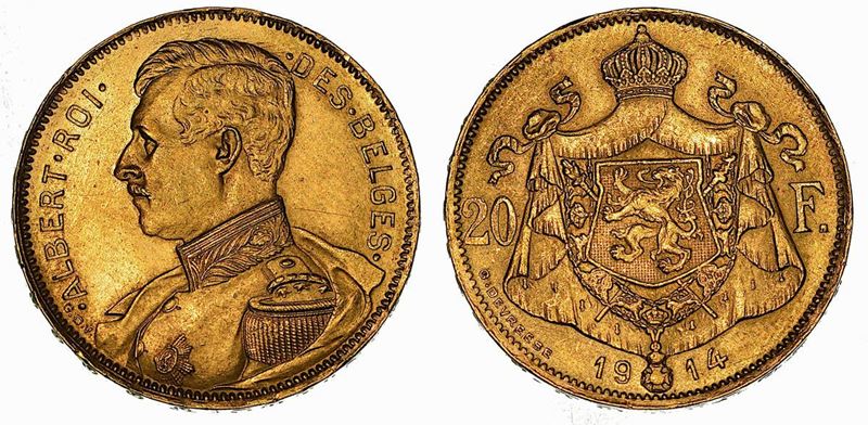 BELGIO. ALBERT I, 1909-1934. 20 Francs 1914. Bruxelles.  - Auction Numismatics - Cambi Casa d'Aste