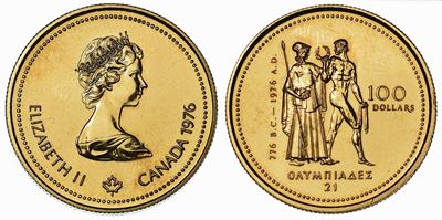 Canada. Republic. 100 Dollars 1976. per i Giochi Olimpici di Montreal.
