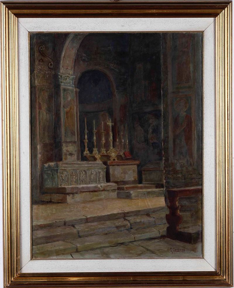 Lorenzo Cecconi : Basilica di San Pietro in Valle  - olio su tela - Asta Dipinti del XIX-XX secolo - Cambi Casa d'Aste