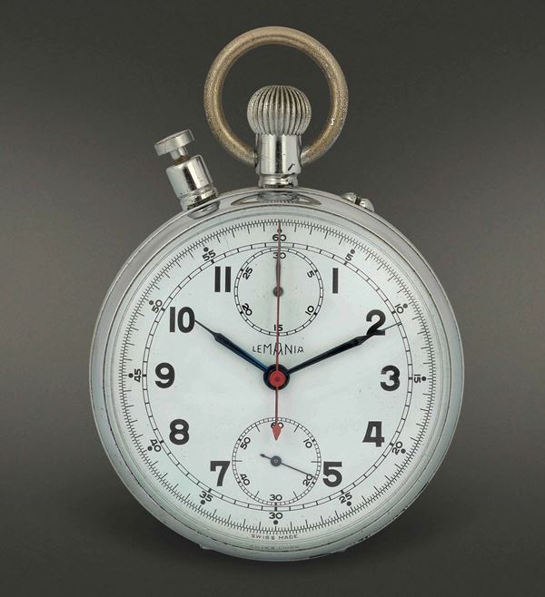 LEMANIA - Cronografo da tasca rattrappante da gara Cronografo da tasca a carica manuale in ottone cromato.