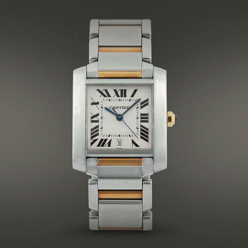 CARTIER - Tank Francaise Automatic Orologio a carica automatica in acciaio e oro giallo 18 kt.  - Auction The One, for passionate only - Cambi Casa d'Aste