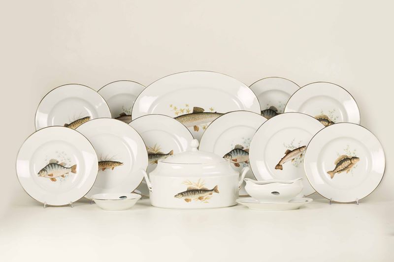 Servizio da pesce Doccia, Manifattura Richard Ginori, seconda metà del XX secolo  - Asta L'Art de la Table - Cambi Casa d'Aste