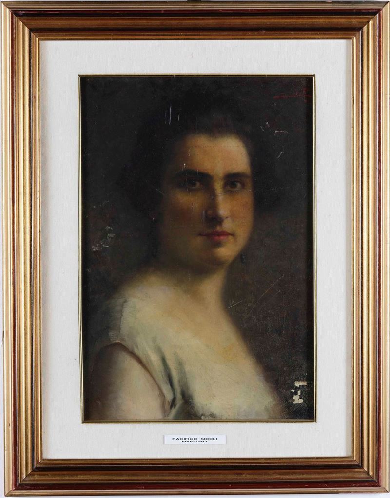 Pacifico Sidoli : Ritratto femminile  - olio su tavola - Asta Dipinti del XIX-XX secolo - Cambi Casa d'Aste