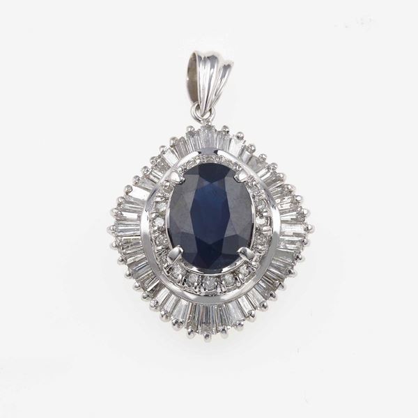Sapphire, diamond and platinum pendant
