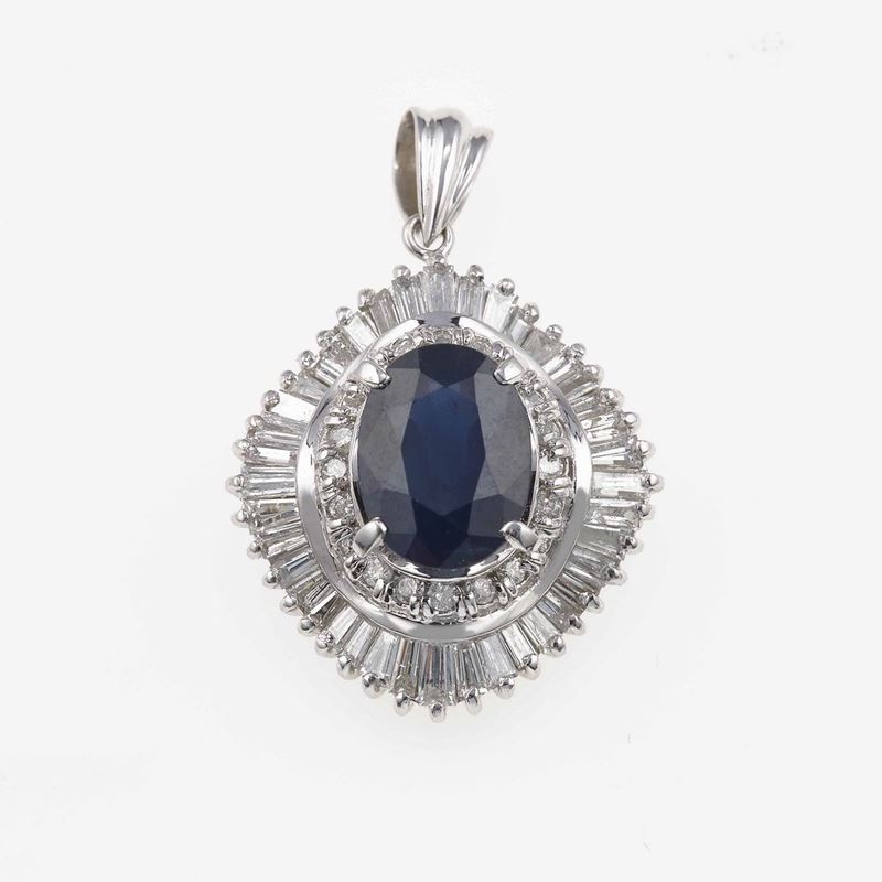 Sapphire, diamond and platinum pendant  - Auction Jewels | Cambi Time - Cambi Casa d'Aste