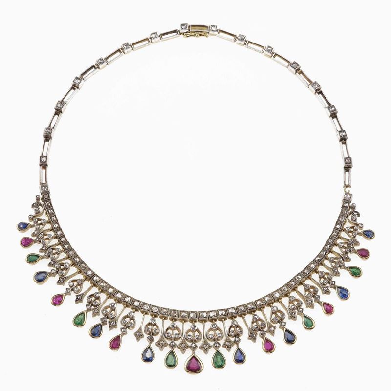 Gem-set, gold and silver necklace  - Auction Jewels | Cambi Time - Cambi Casa d'Aste