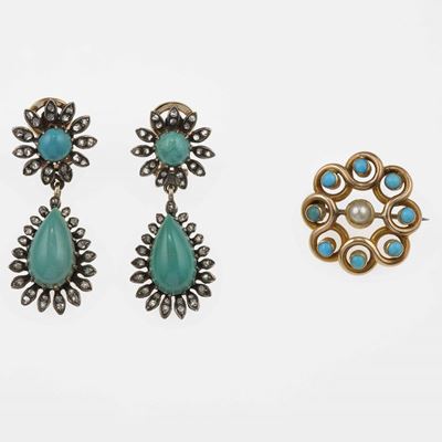 Orecchini e Spilla in Pietra Dura e Vetro Opalino