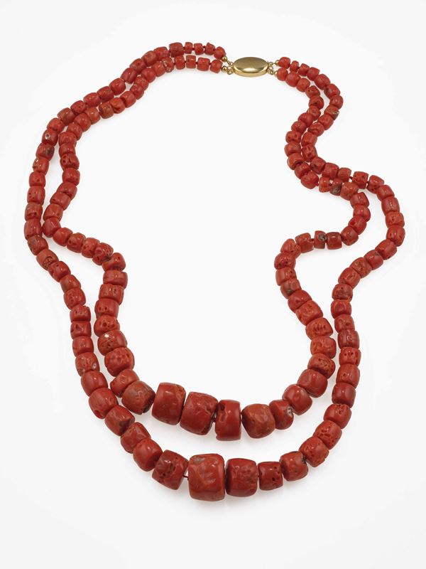 Two coral row necklace
