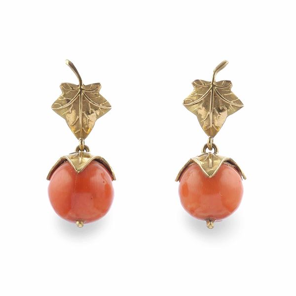 Coral and gold earrings