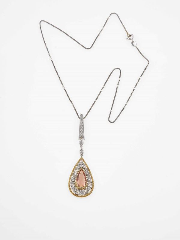 Topaz, diamond and gold pendant necklace