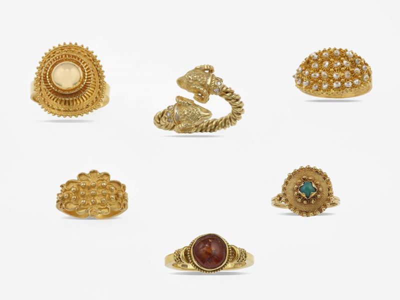 Lotto composto da sei anelli, manifattura sarda  - Asta Fine Jewels - Cambi Casa d'Aste