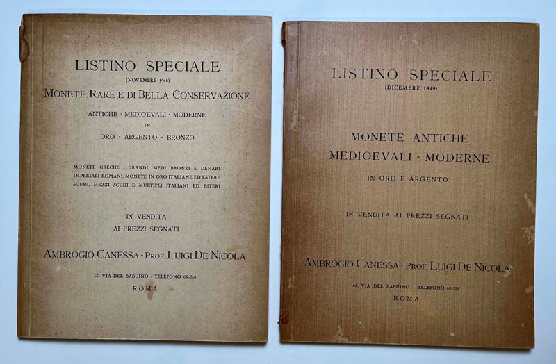 CANESSA A., DE NICOLA L. Lotto di due cataloghi.  - Asta Numismatica - I - Cambi Casa d'Aste
