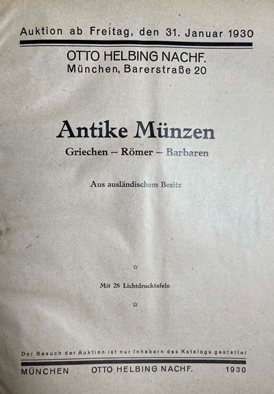 Helbing Nachf O. Auktion 59. Antike Münzen, Griechen - Romer - Barbaren. Monaco, 31 Gennaio 1930.