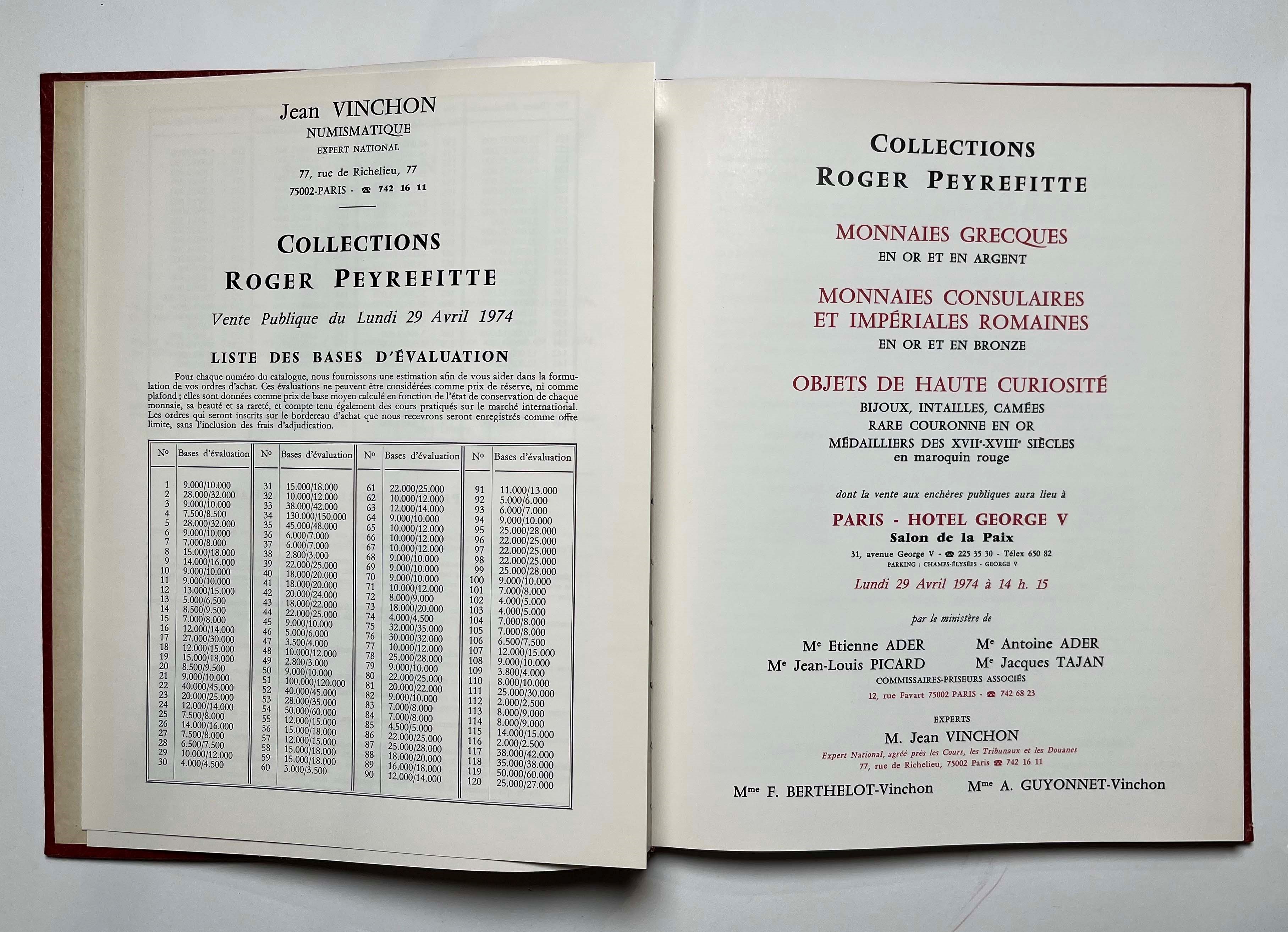 Vinchon J. Collections Roger Peyrefitte. Monnaies Grecques En Or Et En Argent, Monnaies Consulair...