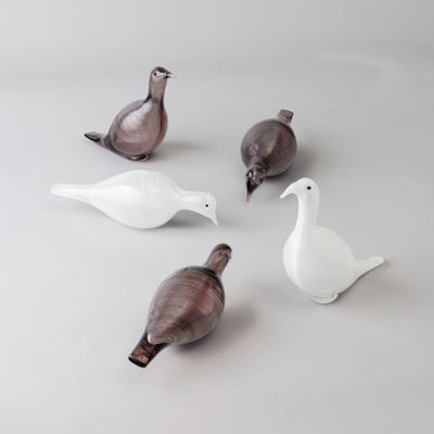 Cinque colombe in vetro soffiato, Murano, decori a filigrana