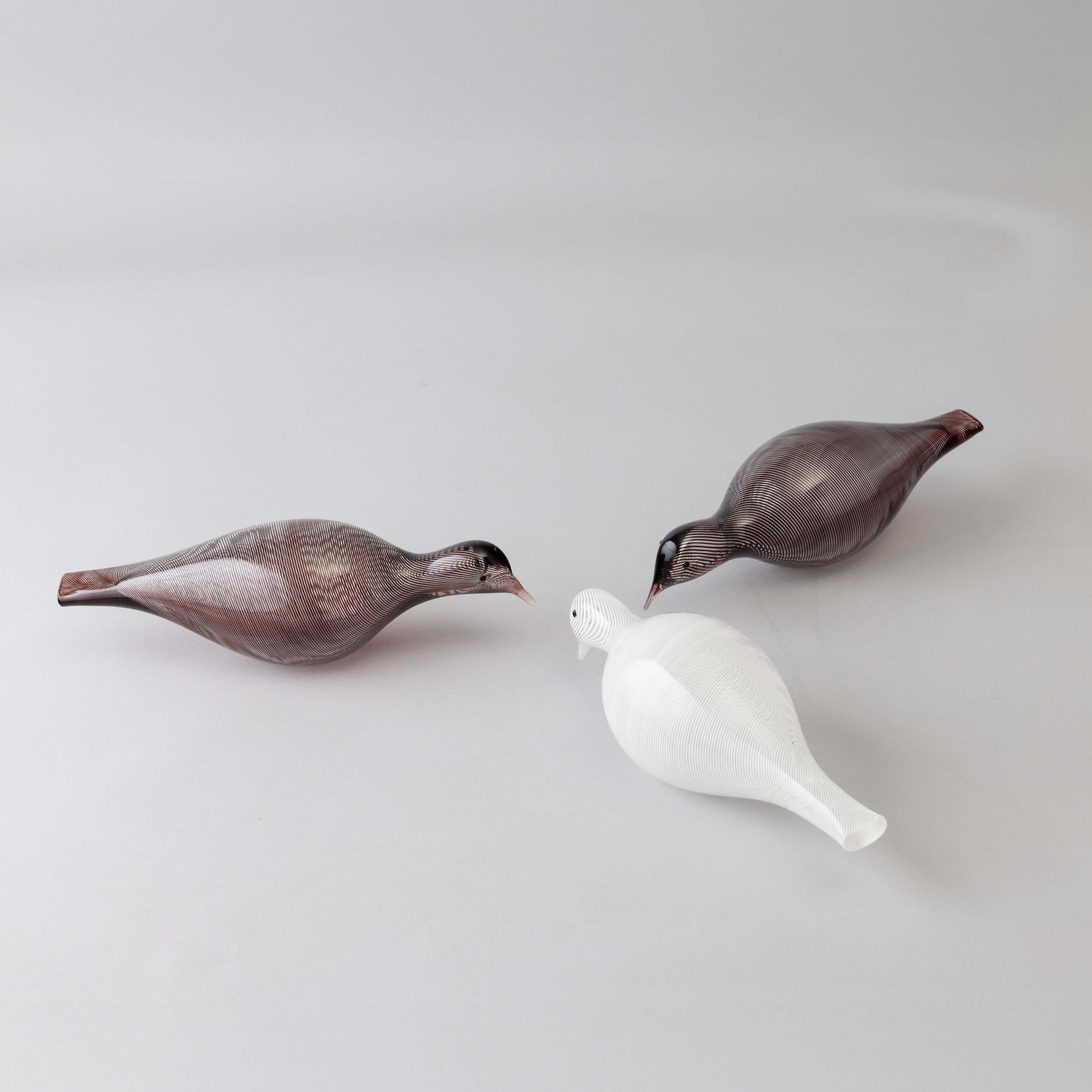Tapio Wirkkala - Cinque colombe in vetro soffiato, Murano, decori a filigrana