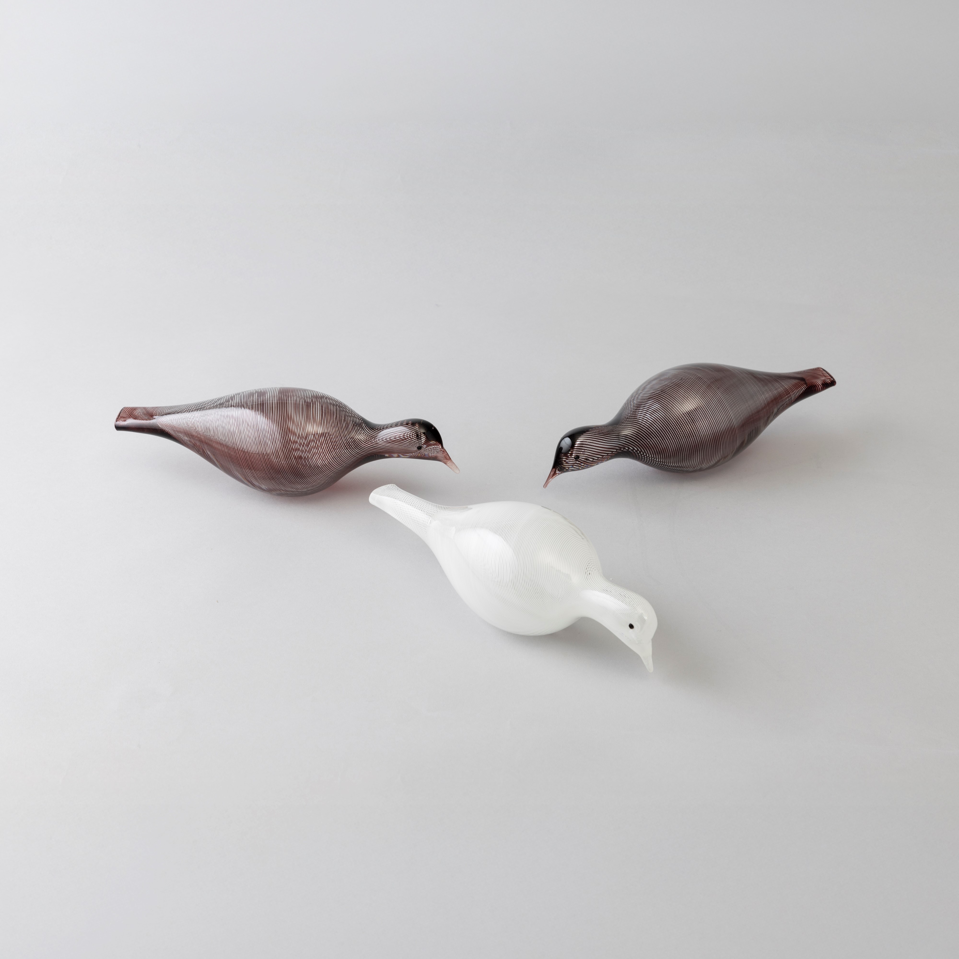 Tapio Wirkkala - Cinque colombe in vetro soffiato, Murano, decori a filigrana