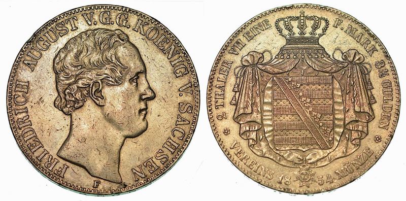 GERMANIA - SASSONIA ALBERTINA. FRIEDRICH AUGUST II, 1836-1854. 2 Thaler 1854. Dresda.  - Auction Numismatics - Cambi Casa d'Aste